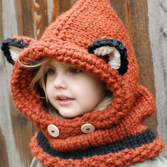 Fox Crocheted Cowl | Cute Animal Hoodies Winter Knit Hat Scarf 2-in-1 - Picture 2 of 7